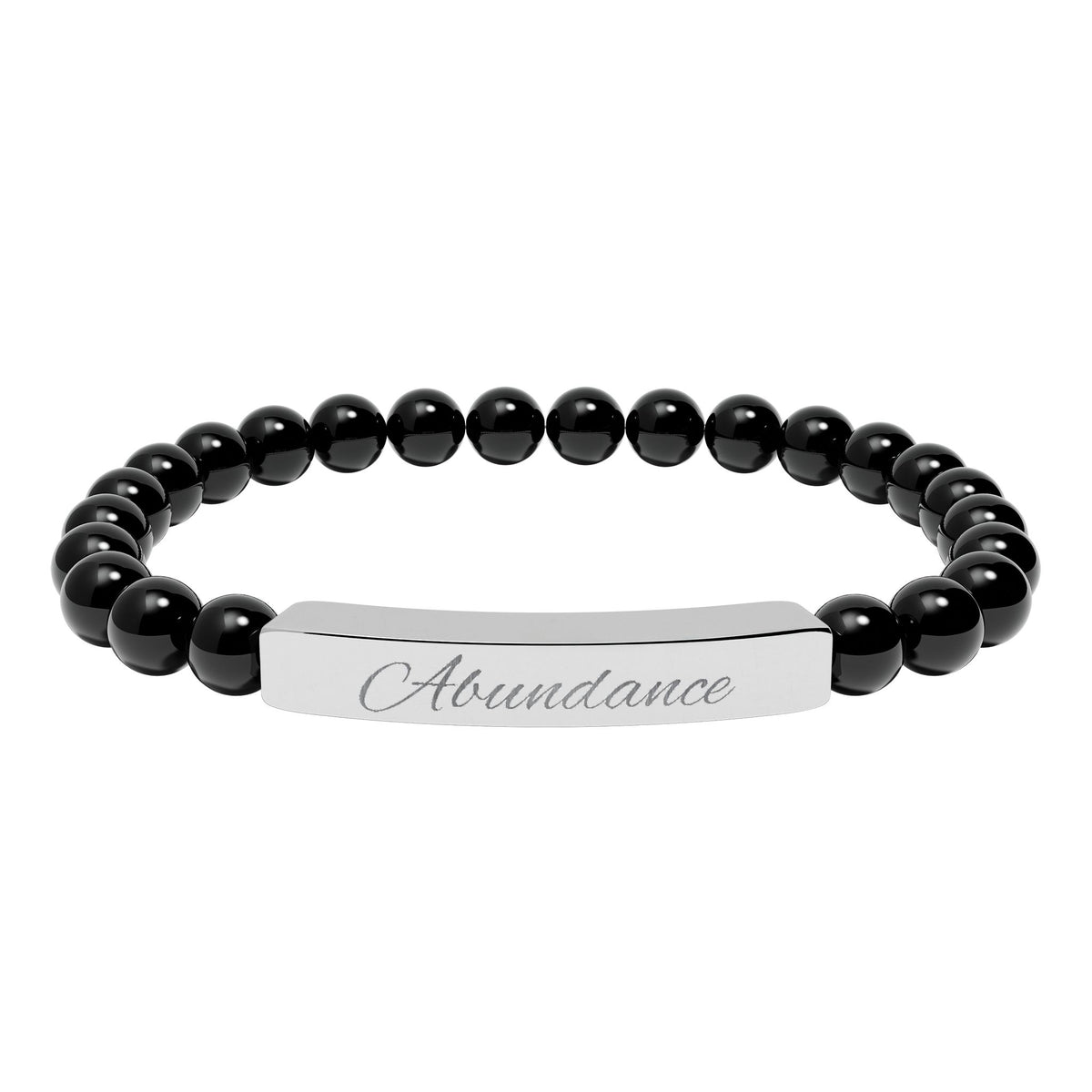 Natural Stone Stretch Bar Bracelet — ‘Abundance’ Engraved