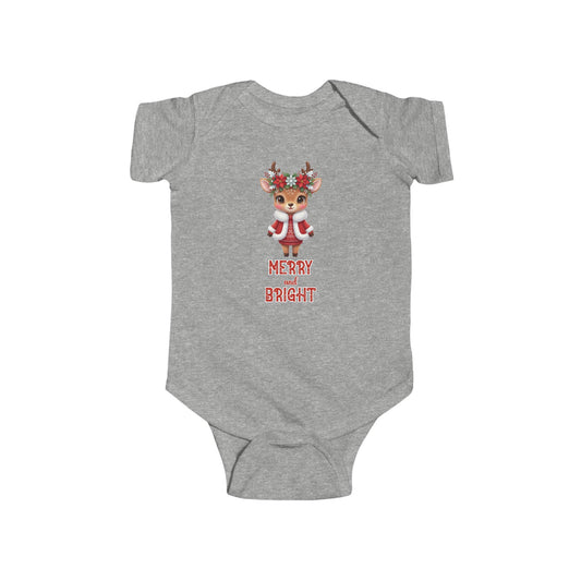 Merry and Bright Baby Reindeer Bodysuit, Merry and Bright Infant Outfit, Christmas Baby Clothes, Newborn Gift, Festive Family Photo