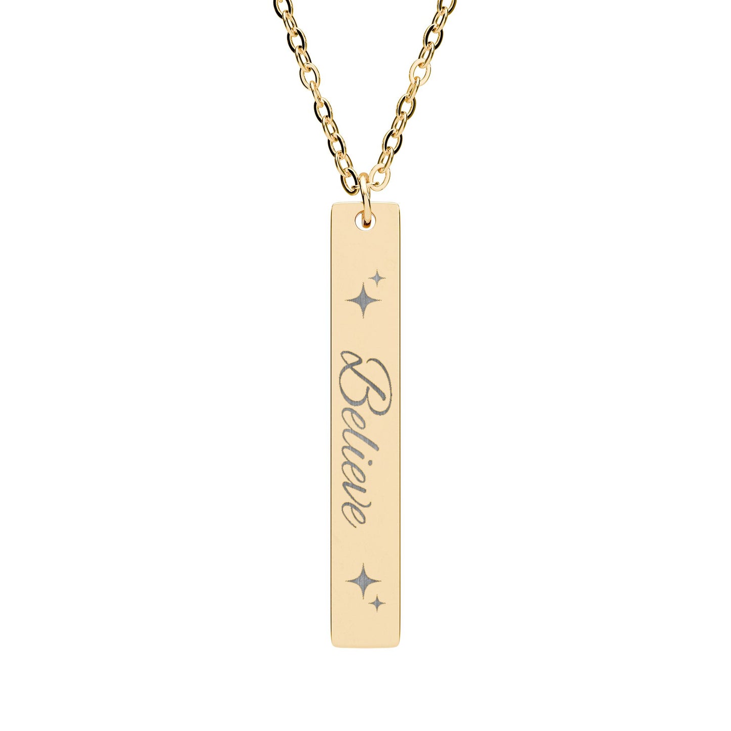 Believe Engraved Vertical Bar Necklace