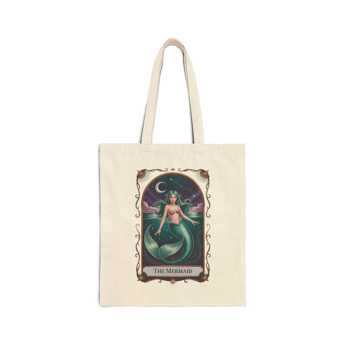 Mermaid Tarot Card Cotton Canvas Tote Bag, Eco-Friendly Shopping Bag, Cute Gift for Beach Lovers, Bohemian Tote, Summer Accessory