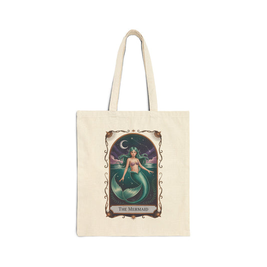 Mermaid Tarot Card Cotton Canvas Tote Bag, Eco-Friendly Shopping Bag, Cute Gift for Beach Lovers, Bohemian Tote, Summer Accessory