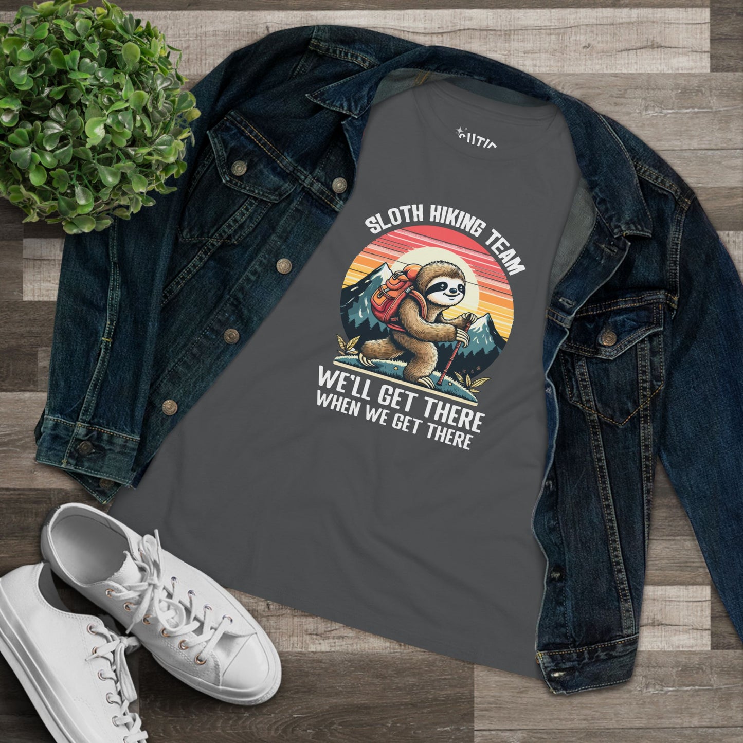 Sloth Hiking Team Women's Cotton Tee | Funny Sloth Shirt, Outdoor T-Shirt, Nature Lover Gift, Hiking Apparel, Gift for Adventurers