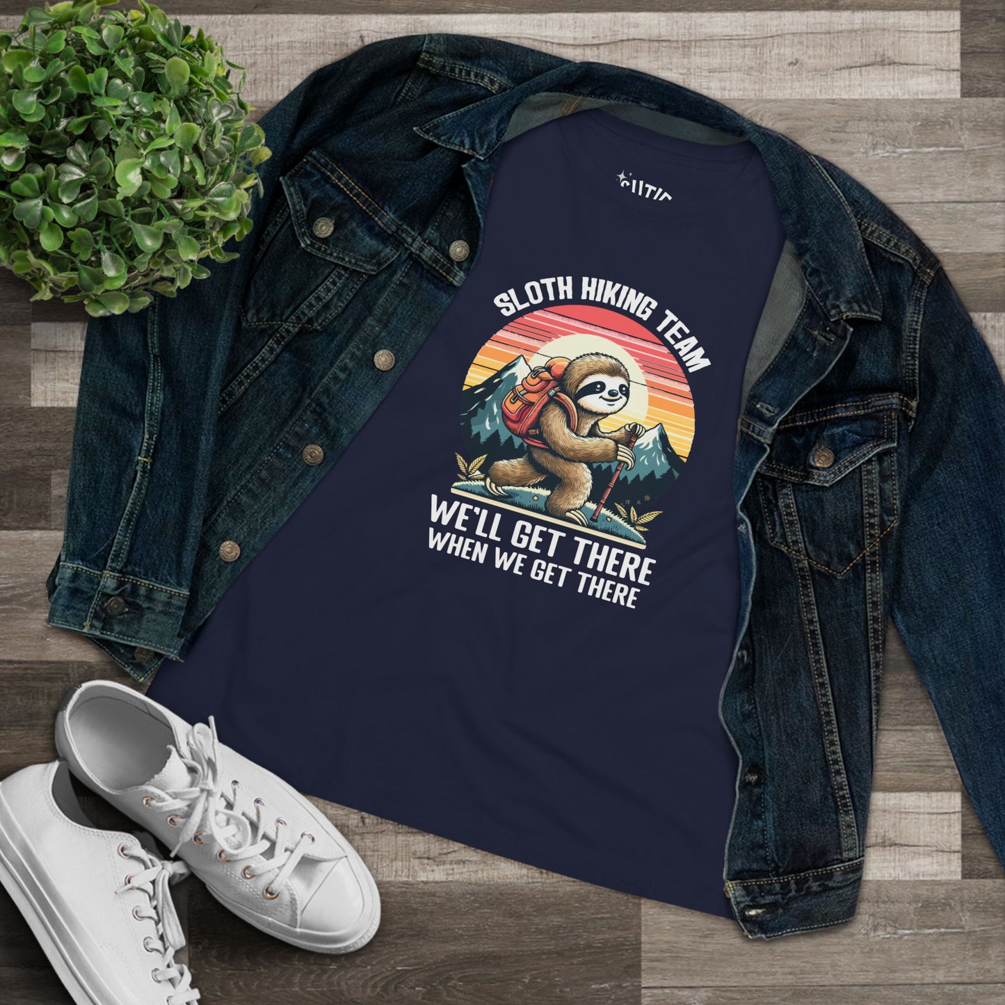 Sloth Hiking Team Women's Cotton Tee | Funny Sloth Shirt, Outdoor T-Shirt, Nature Lover Gift, Hiking Apparel, Gift for Adventurers