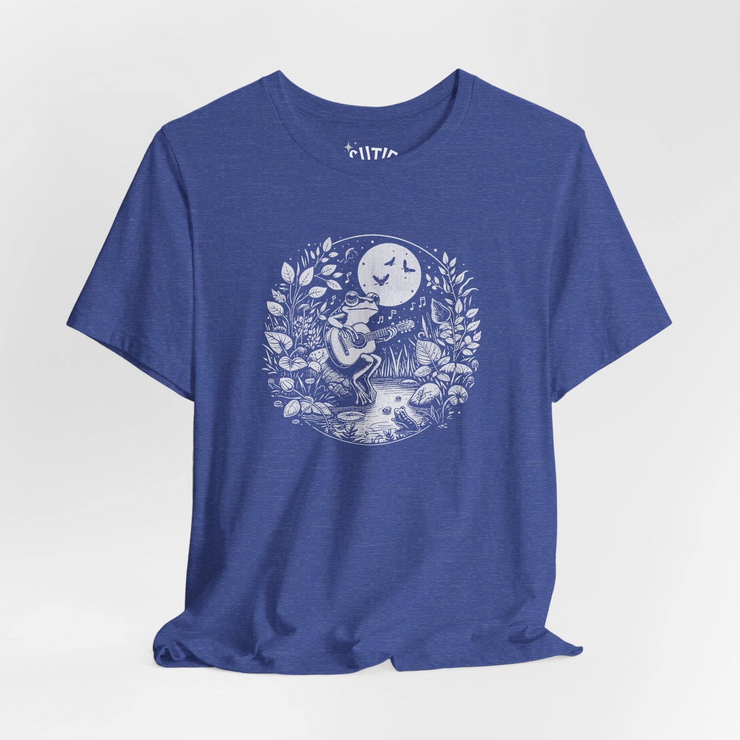 Frog with Guitar Nature Graphic Tee, Unisex Outdoor Shirt, Casual Wear, Gift for Nature Lovers, Music Theme Apparel, Bohemian Style Clothing