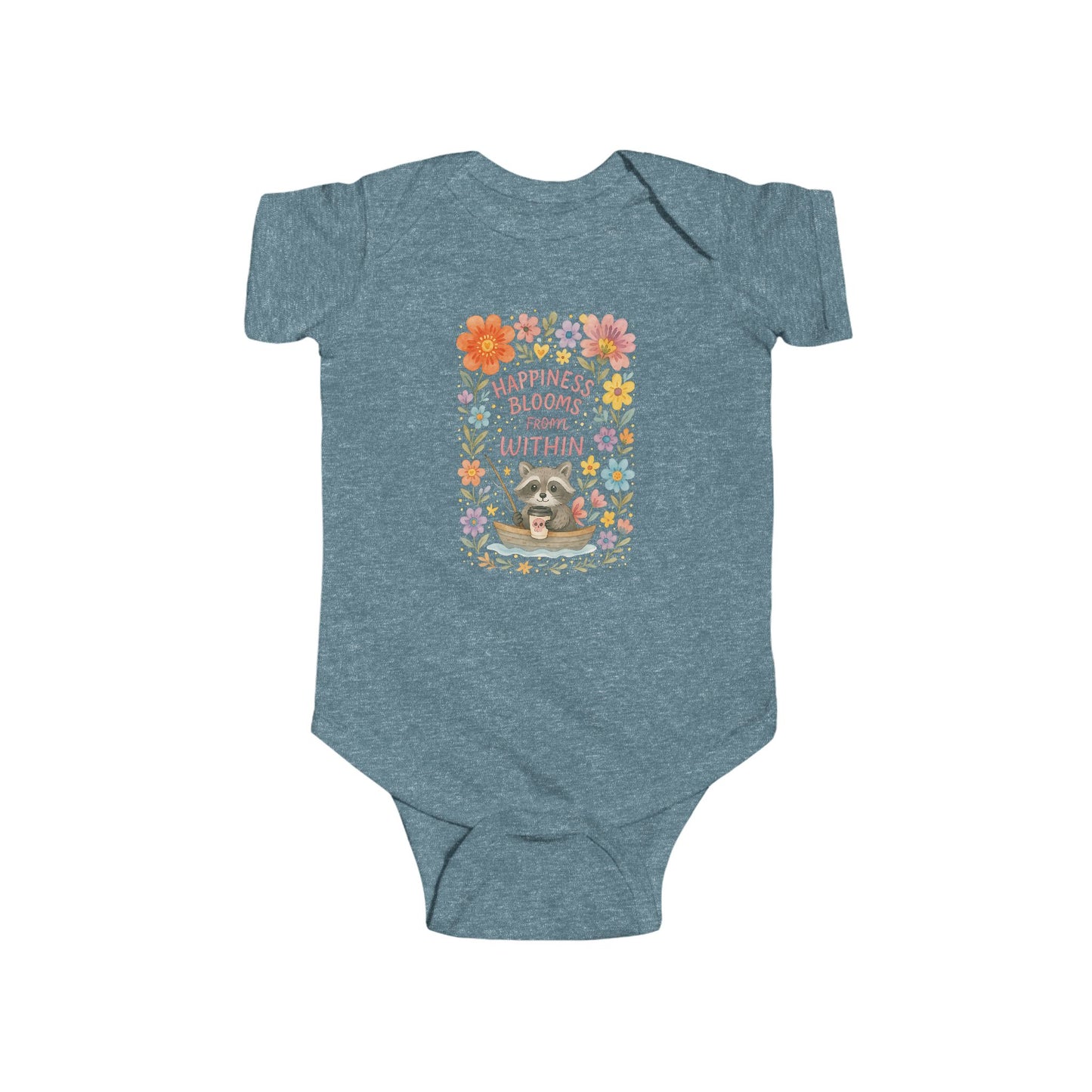 Happiness Blooms From Within Baby Raccoon Infant Bodysuit, Cute Baby Suit, Floral Baby Clothing, Newborn Gift, Baby Shower Outfit, Spring Baby Wear
