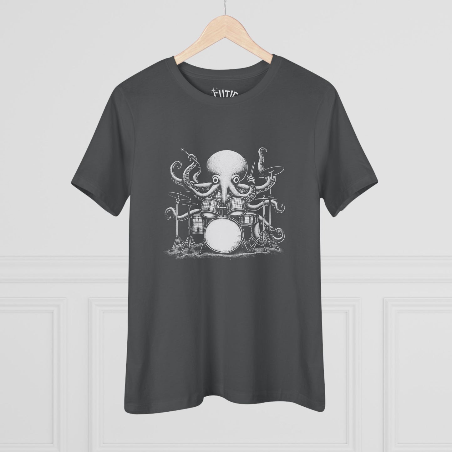 Octopus Drummer Women's Cotton Tee - Music Lover Whimsical Tee