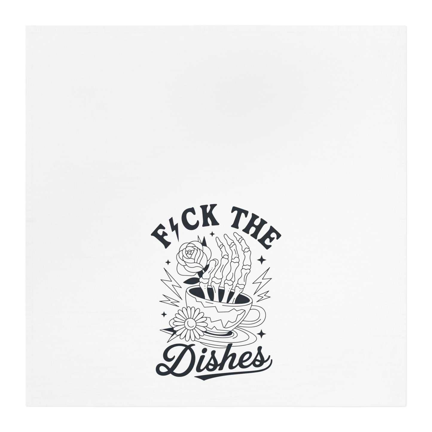 Tea Towel - “F*ck The Dishes” Retro Skull & Floral Kitchen Towel