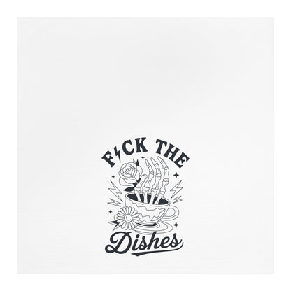 Tea Towel - “F*ck The Dishes” Retro Skull & Floral Kitchen Towel