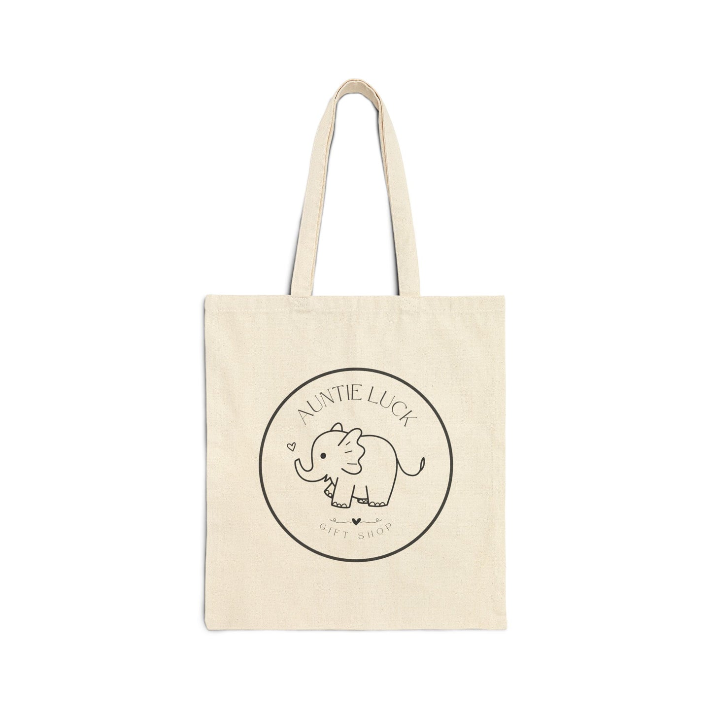 Signature Auntie Luck Logo Elephant Cotton Canvas Tote Bag | Eco-Friendly Shopping, Gift for Kids, Cute Animal Lover, Birthday Bag, Nursery Decor