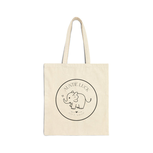 Signature Auntie Luck Logo Elephant Cotton Canvas Tote Bag | Eco-Friendly Shopping, Gift for Kids, Cute Animal Lover, Birthday Bag, Nursery Decor