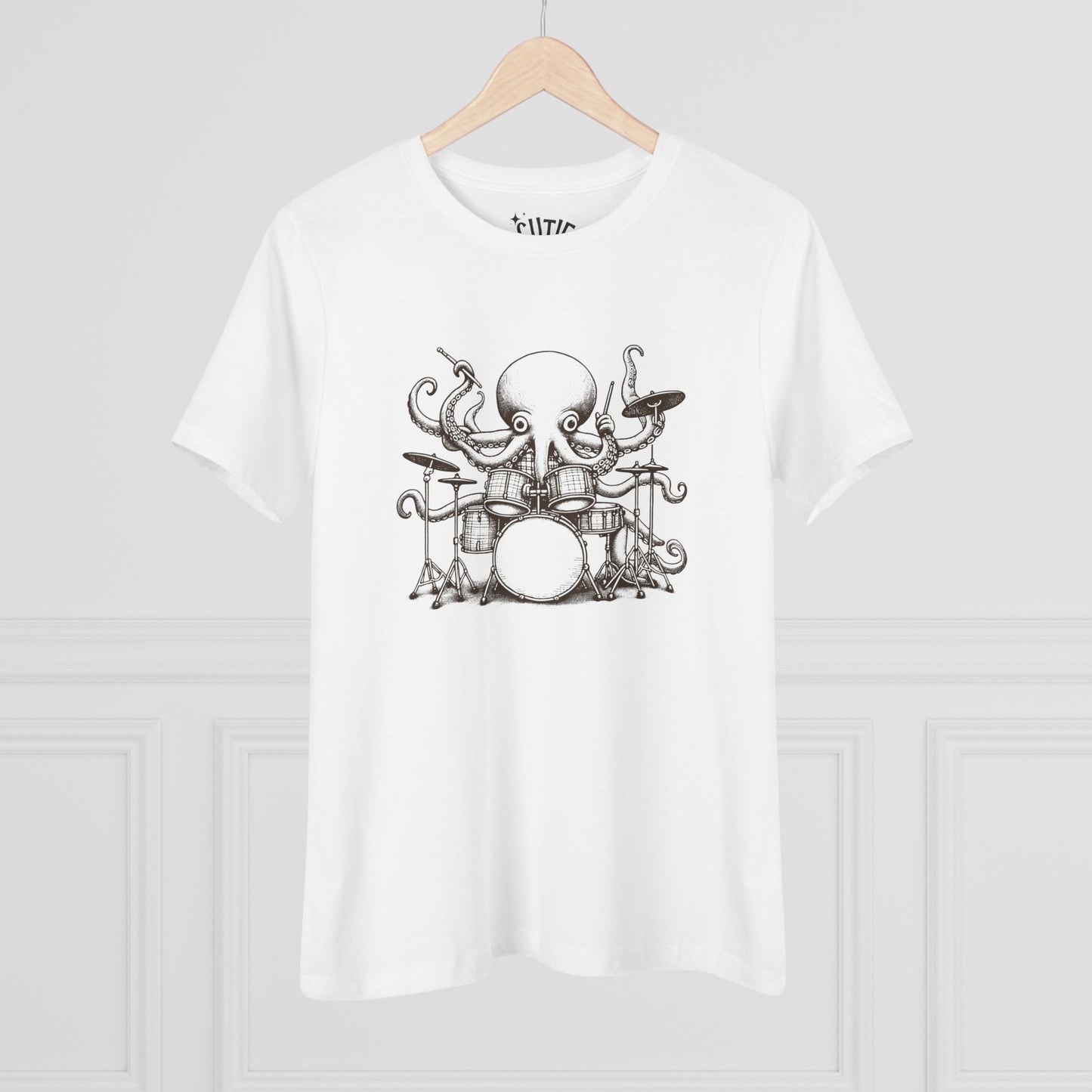 Octopus Drummer Women's Cotton Tee - Music Lover Whimsical Tee
