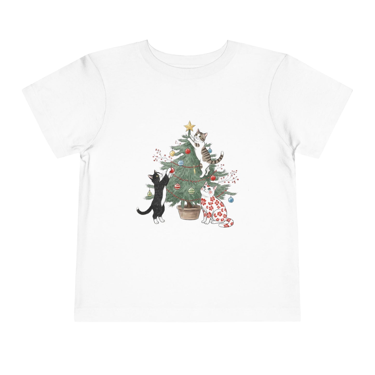 Cat Christmas Tree Tee for Toddlers, Christmas Shirt, Holiday Outfit, Cat Lover Gift, Cute Kids Tee