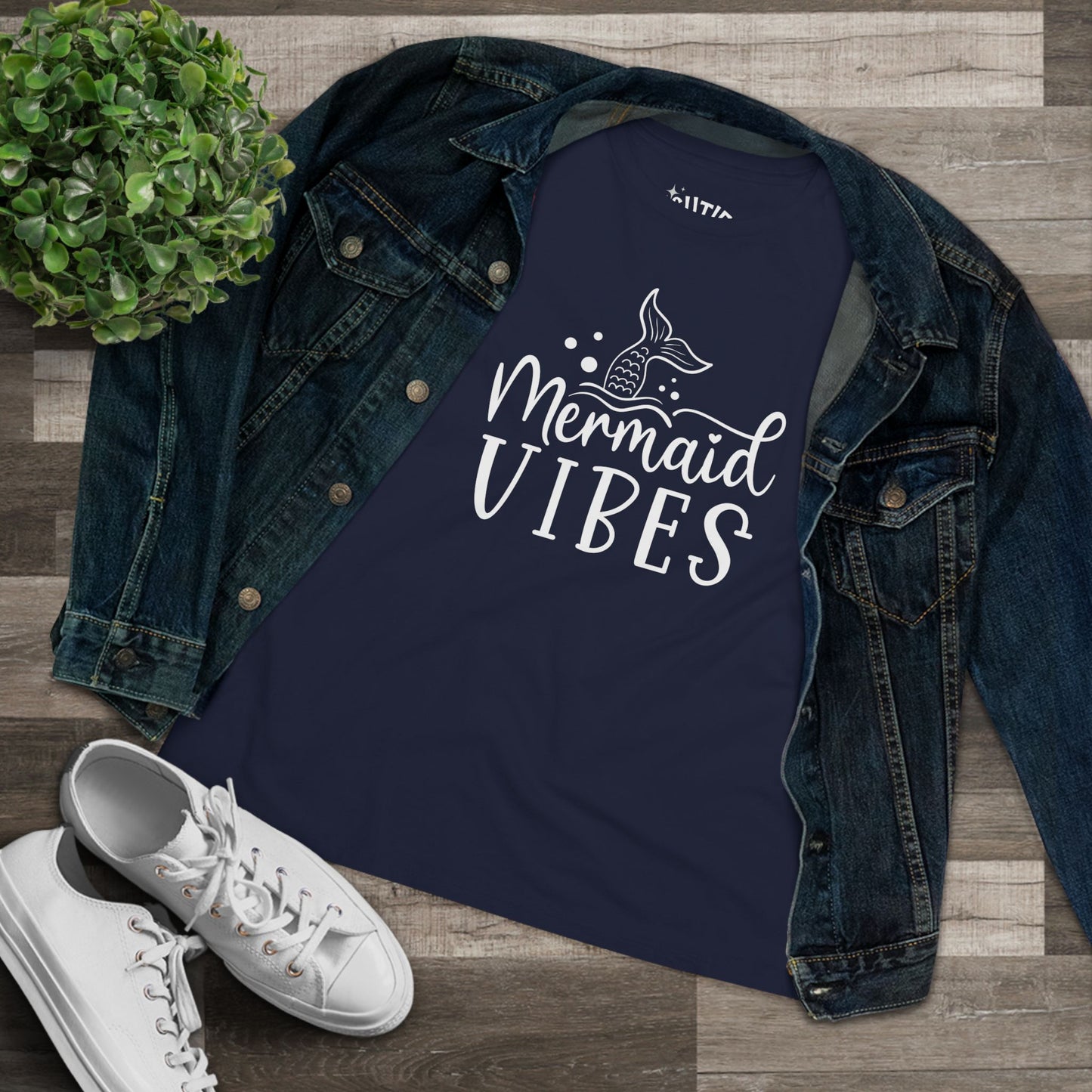 Mermaid Vibes Women's Cotton Tee, Summer Fashion, Beachwear, Gift for Her, Casual Wear, Ocean Lover Shirt
