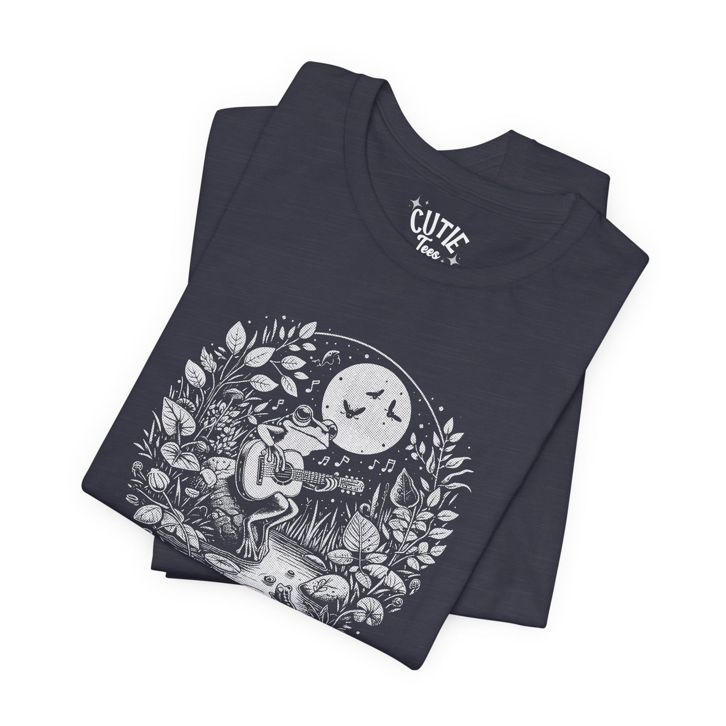 Frog with Guitar Nature Graphic Tee, Unisex Outdoor Shirt, Casual Wear, Gift for Nature Lovers, Music Theme Apparel, Bohemian Style Clothing