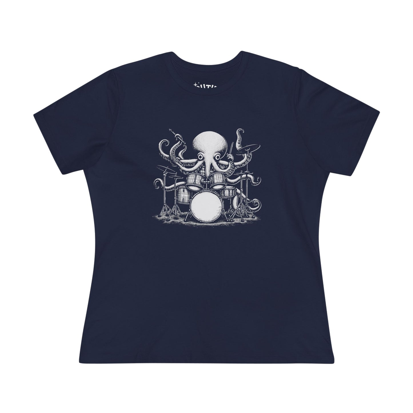Octopus Drummer Women's Cotton Tee - Music Lover Whimsical Tee