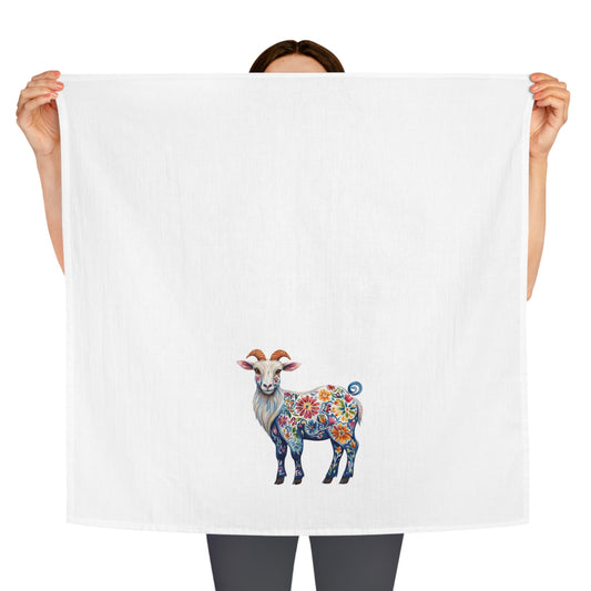 Floral Folk Art Goat Tea Towel, Whimsical Kitchen Decor, Rustic Gift, Easter Decoration, Colorful Gift for Animal Lovers