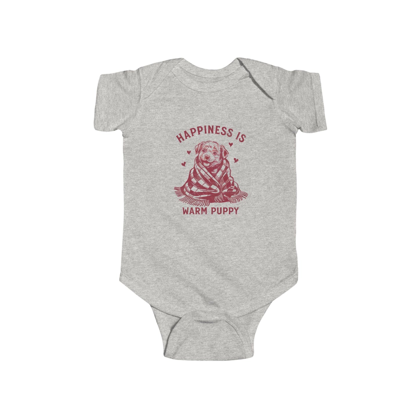 Baby Onesie "Happiness Is a Warm Puppy" - Retro Puppy in Blanket