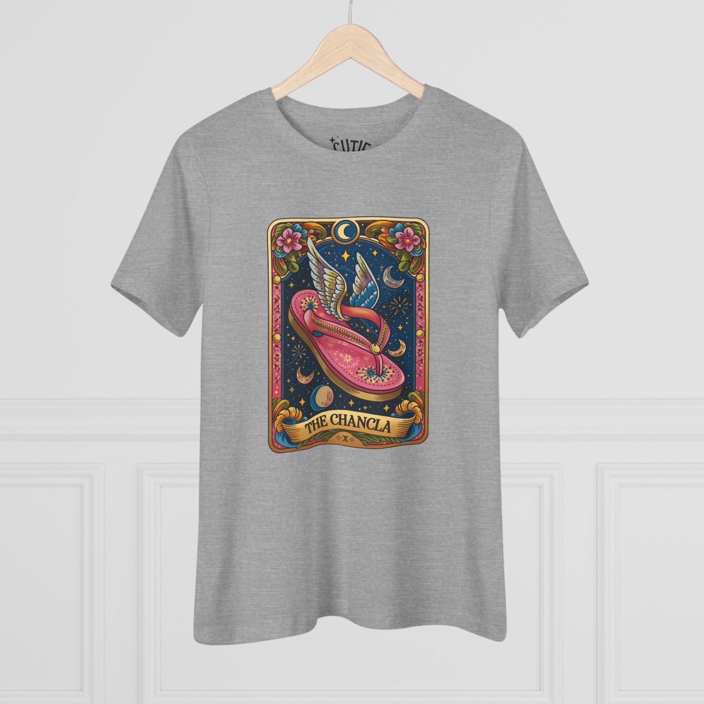 The Chancla Tarot Card Women's Cotton Tee - Boho Funny Winged Sandal Shirt