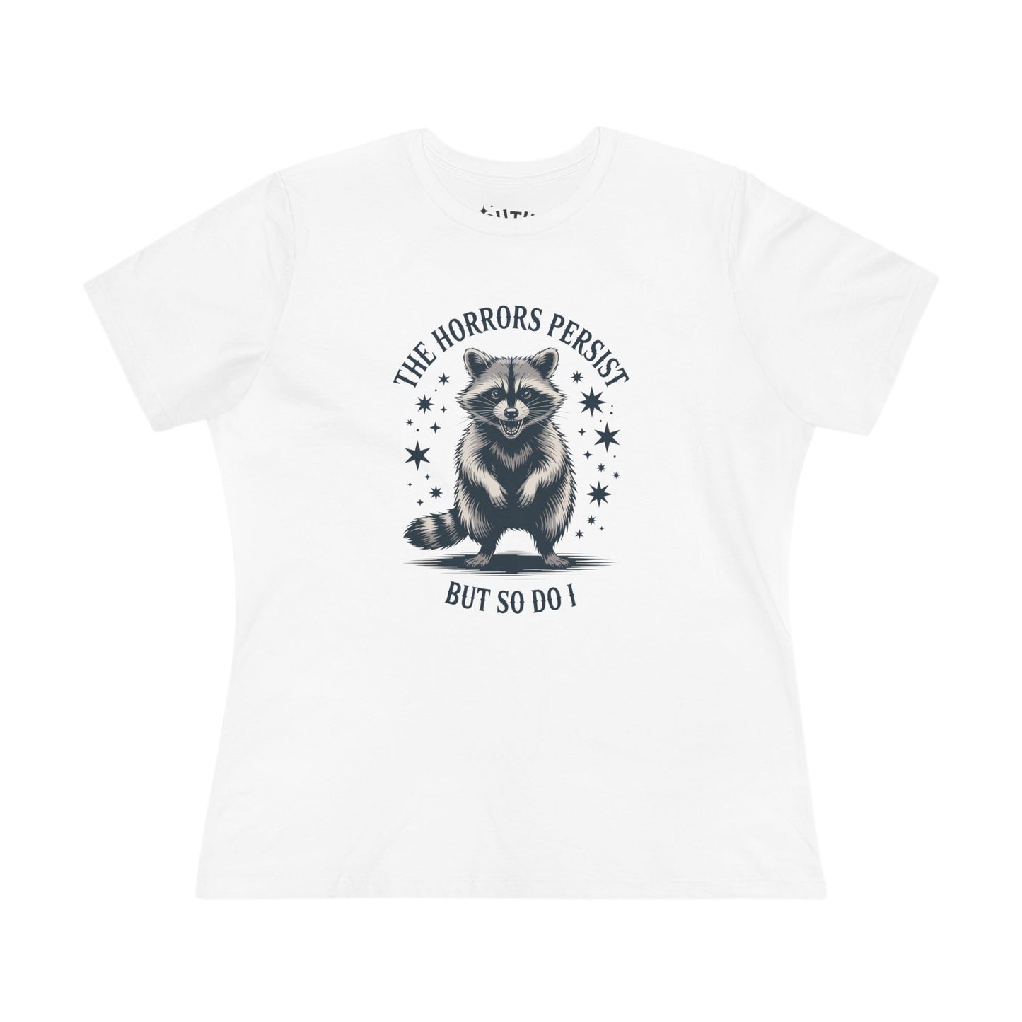 The Horrors Persist Women's Cotton Tee, Funny Raccoon Shirt, Gift for Nature Lovers, Cute Animal T-Shirt, Casual Wear, Wildlife [...]