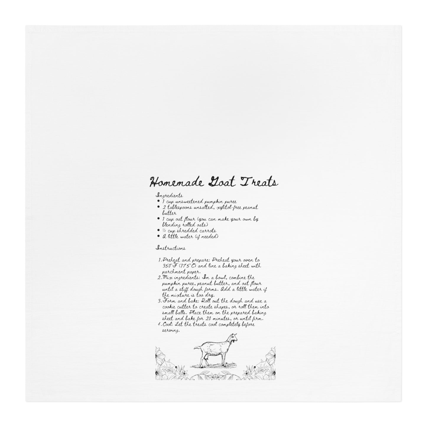 Homemade Goat Treats Tea Towel, Kitchen Gift, Animal Lover Gift, Recipe Towel, Goat Owner Gift