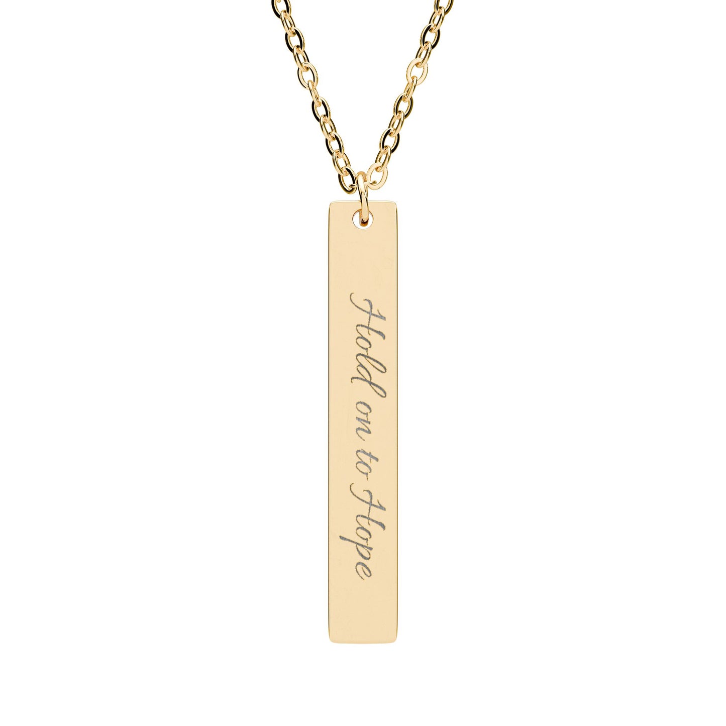 Hold on to Hope Engraved Vertical Bar Necklace – Inspirational Pendant