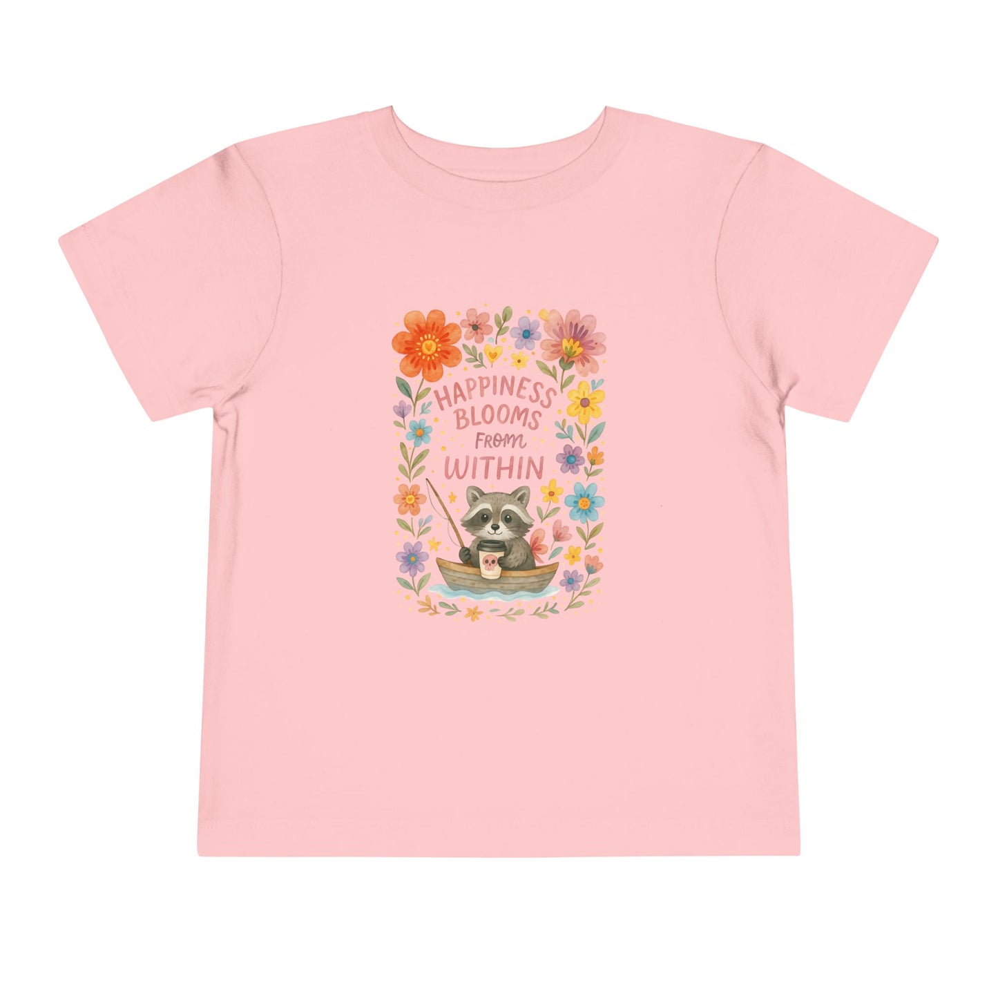 Floral Raccoon Toddler Tee -  'Happiness Blooms from Within' Design