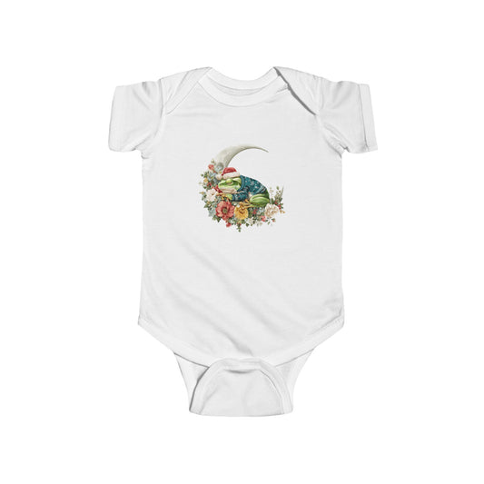 Sleeping Christmas Frog Vintage Floral Baby Bodysuit, Adorable Infant Clothes, Newborn Gift, Cute Baby Outfit, Nature-Themed Baby Wear