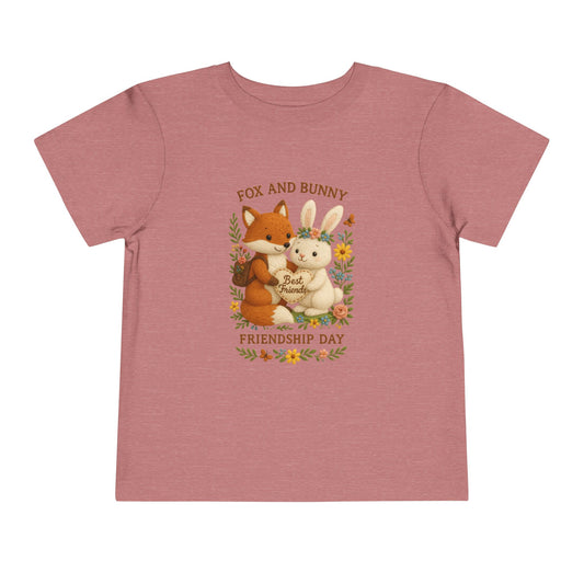 Fox and Bunny Friendship Day Toddler Tee, Kids Birthday Gift, Children's Day Outfit, Friendship Day Top, Animal Lover Shirt