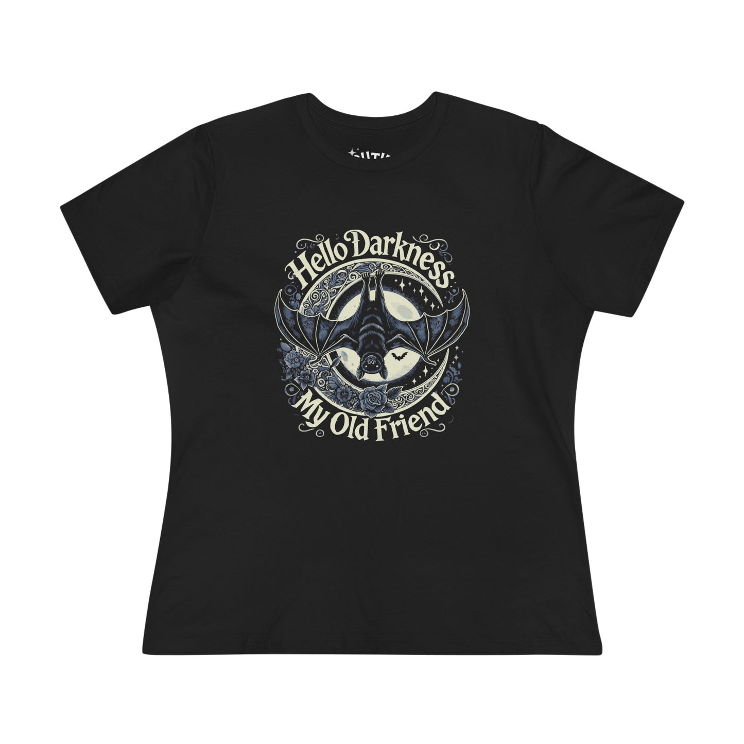 Bat Hello Darkness Dark Humor Women's Cotton Tee, Funny Graphic Top, My Old Friend Shirt, Gift for Music Lovers, Casual Wear for Any Occasion