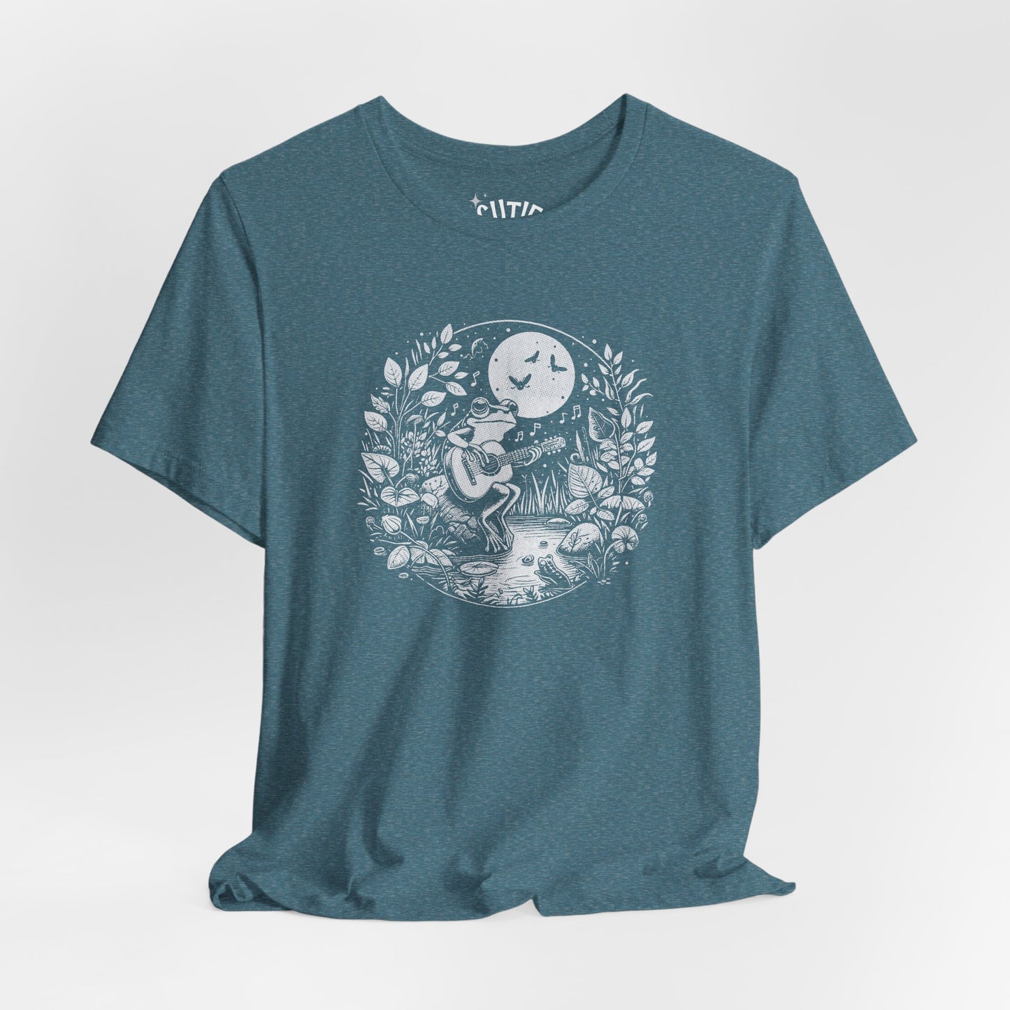 Frog with Guitar Nature Graphic Tee, Unisex Outdoor Shirt, Casual Wear, Gift for Nature Lovers, Music Theme Apparel, Bohemian Style Clothing