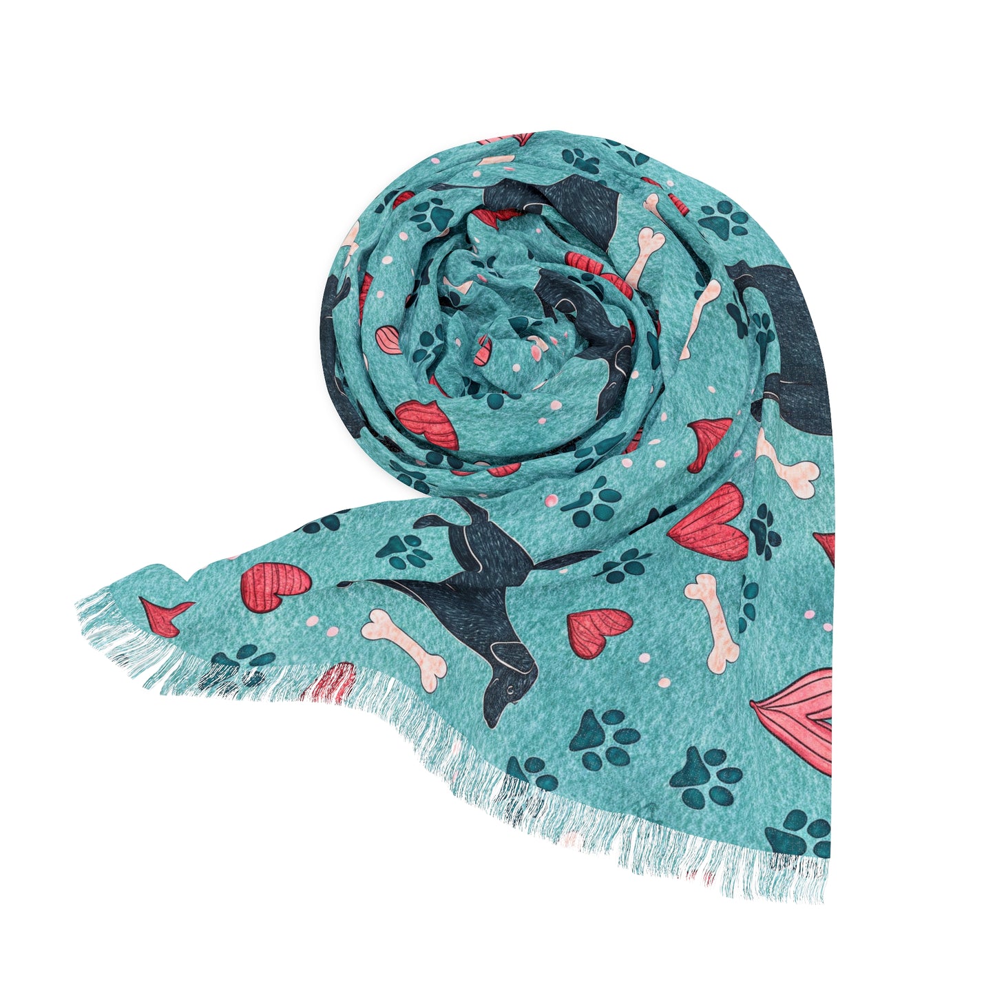 Dog Print Light Scarf — Cute Hearts, Bones & Paw Pattern
