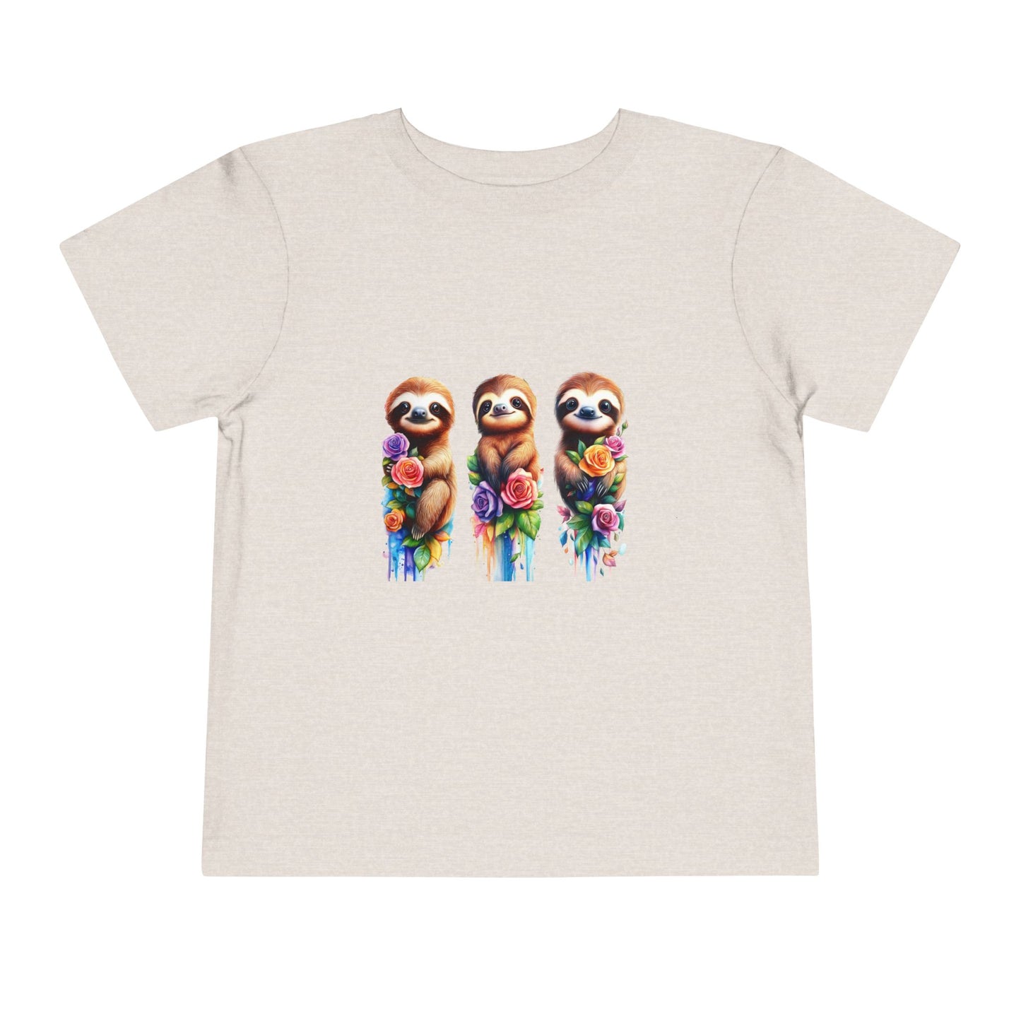 Baby Sloth Toddler Tee - Watercolor Sloth and Flowers for Little Animal Lovers