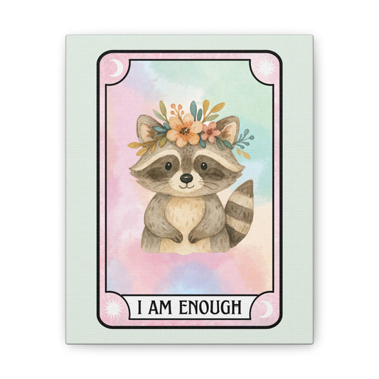 I Am Enough Raccoon Canvas Wall Art - Tarot Card