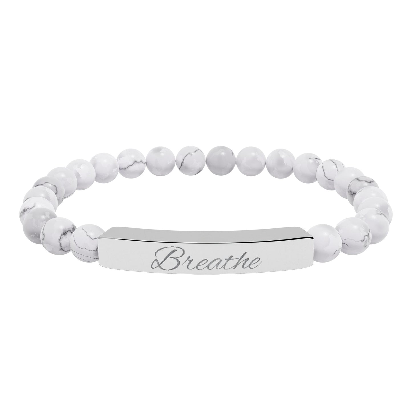 Breathe Natural Stone Stretch Bar Bracelet — Mindfulness Engraved Beaded Bracelet