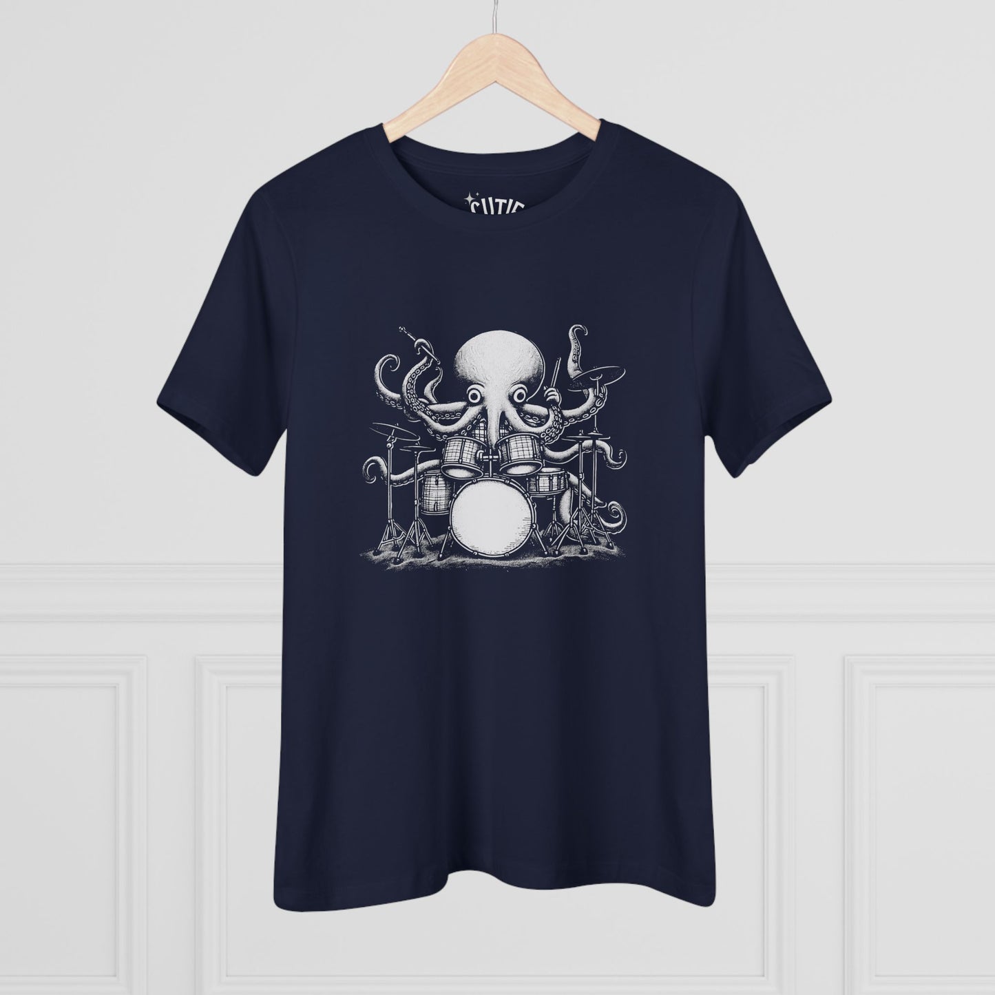 Octopus Drummer Women's Cotton Tee - Music Lover Whimsical Tee
