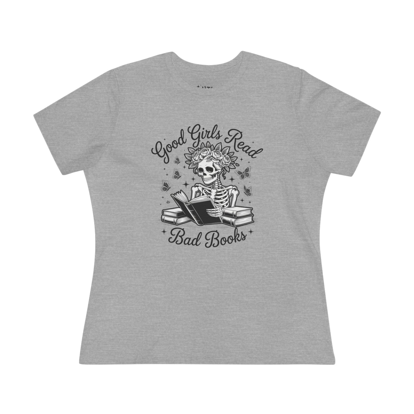 Reading Skeleton Cotton Tee, Good Girls Read Bad Books - Romantasy Book Lover Gift
