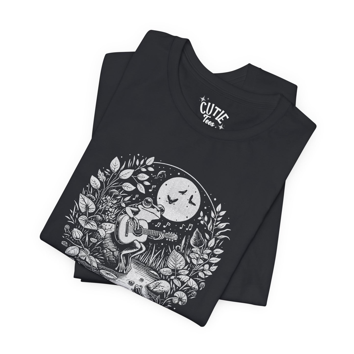 Frog with Guitar Nature Graphic Tee, Unisex Outdoor Shirt, Casual Wear, Gift for Nature Lovers, Music Theme Apparel, Bohemian Style Clothing