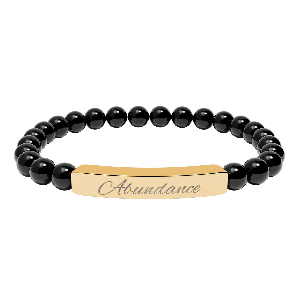 Natural Stone Stretch Bar Bracelet — ‘Abundance’ Engraved