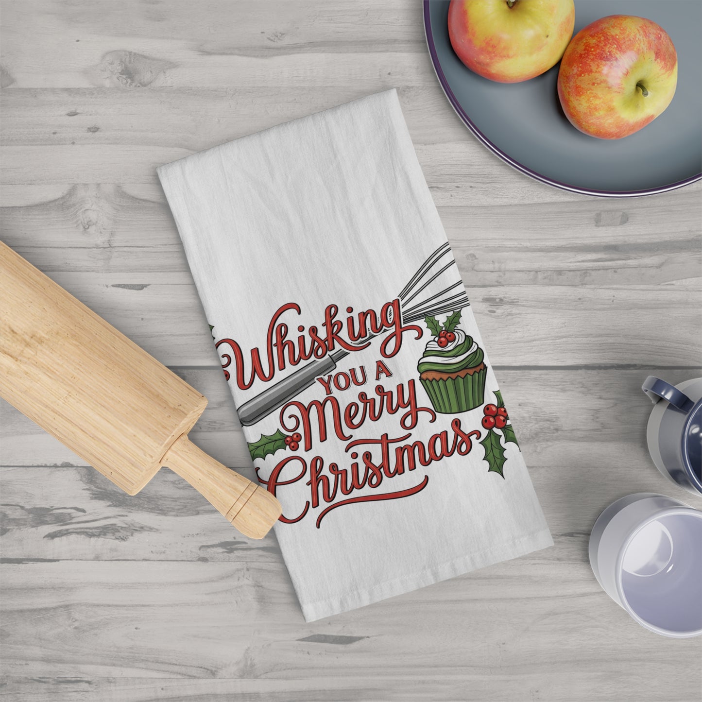 Whisking You Merry Christmas Christmas Kitchen Tea Towel,  Christmas Cookies Towel, Holiday Decor, Festive Gift, Baking Towel, Christmas Gift Idea