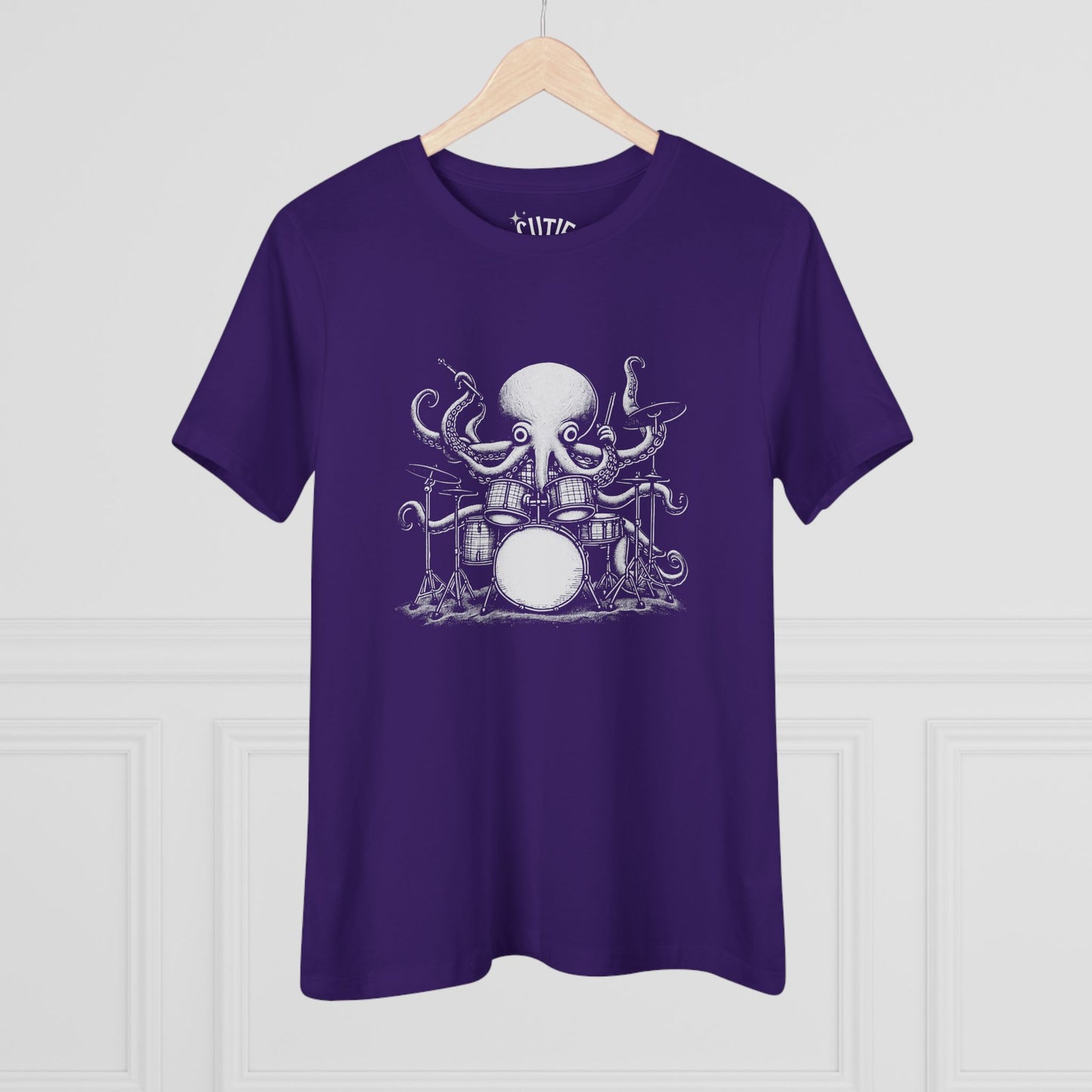 Octopus Drummer Women's Cotton Tee - Music Lover Whimsical Tee