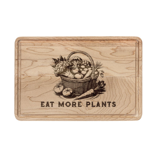 Rustic Wooden Cutting Board — "Eat More Plants" Vegan Kitchen Gift