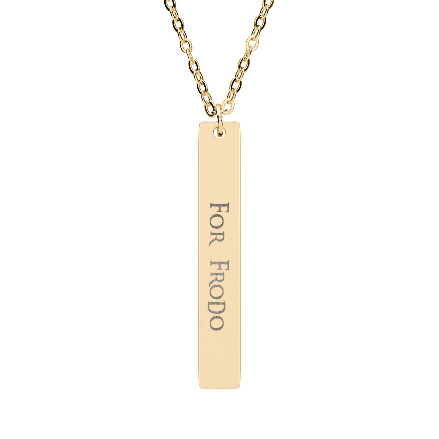 Frodo-Inspired Vertical Bar Necklace — Engraved "For Frodo" Jewelry for Tolkien Fans