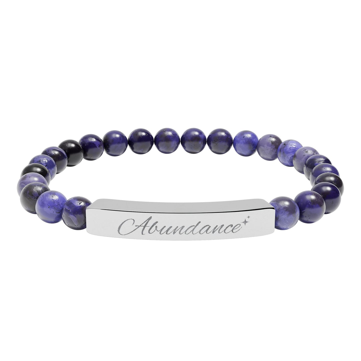 Abundance Engraved Natural Stone Stretch Bar Bracelet
