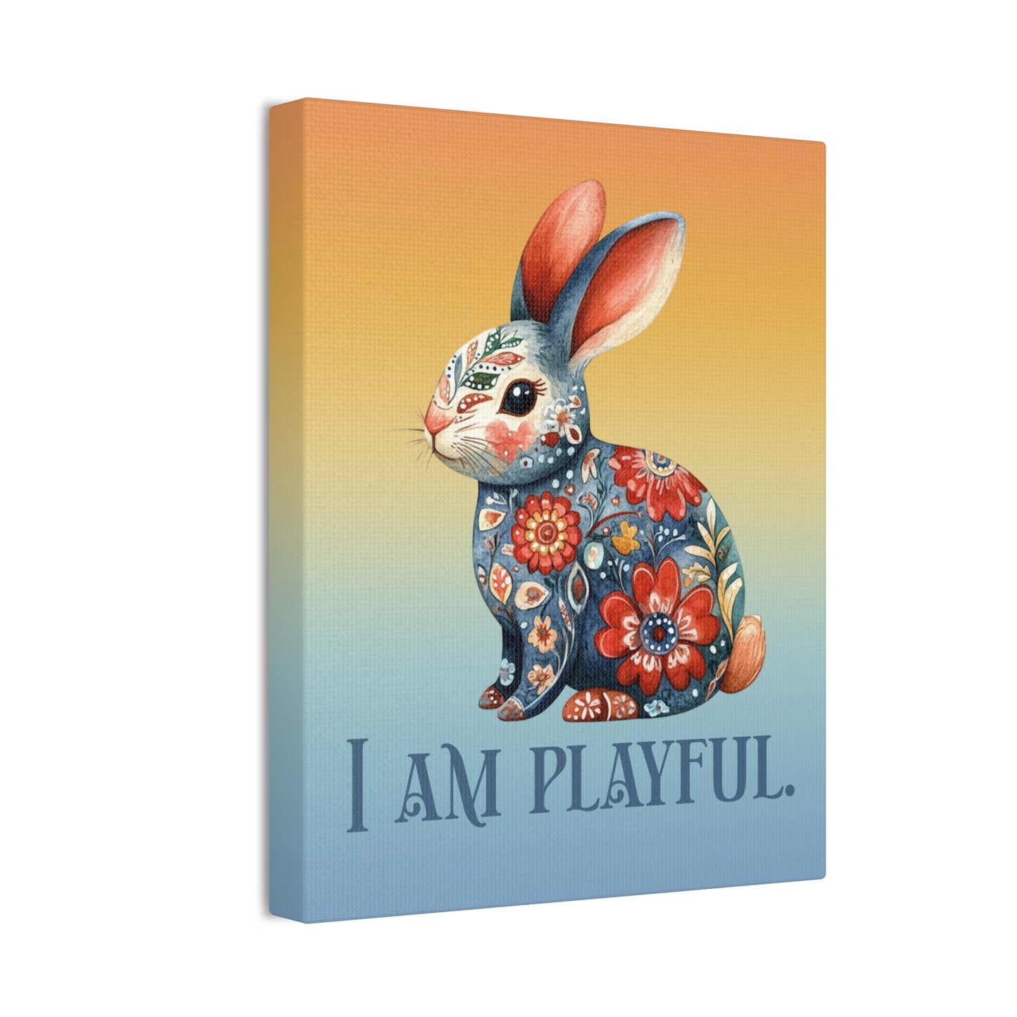 Floral Bunny Canvas Wall Art — "I Am Playful"