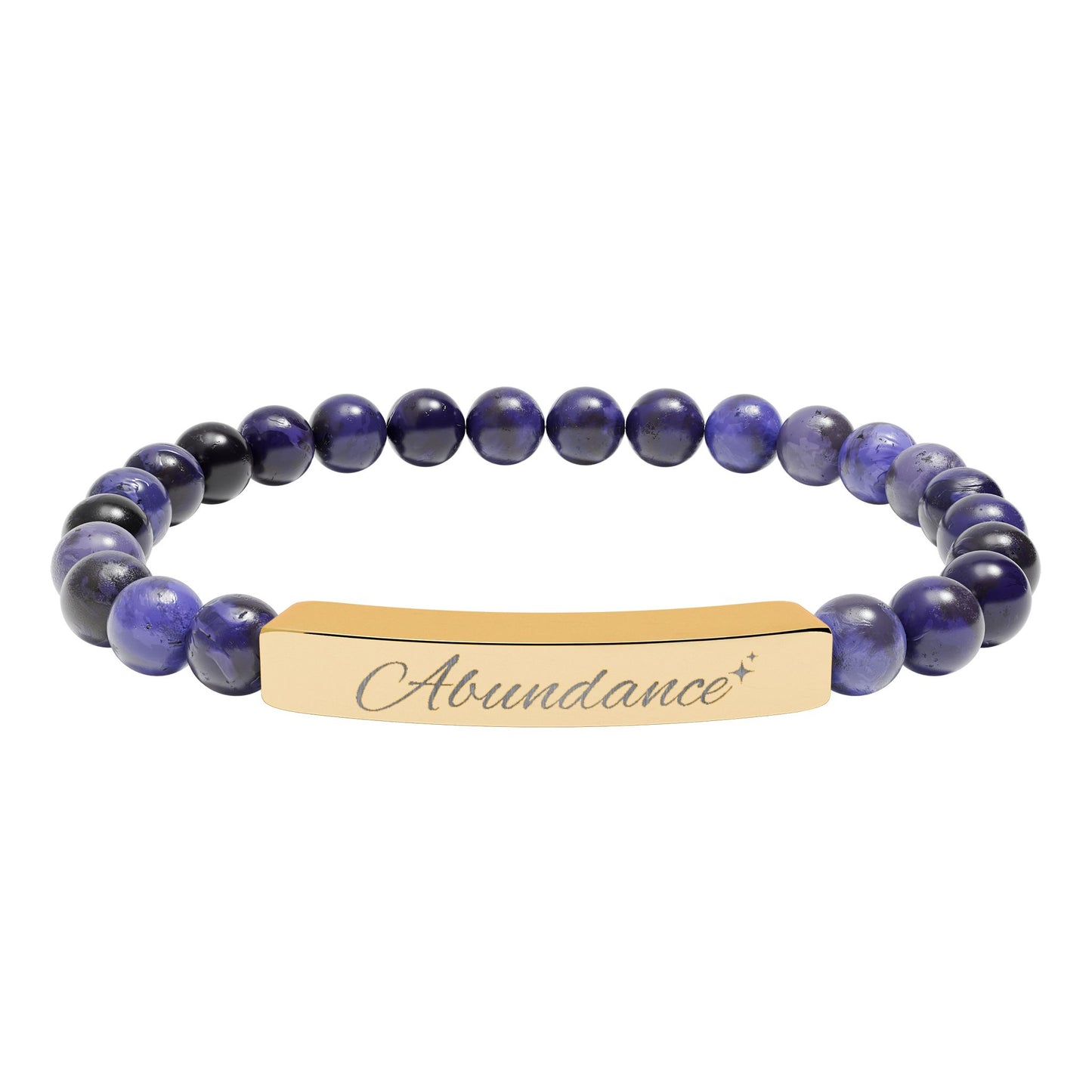 Abundance Engraved Natural Stone Stretch Bar Bracelet