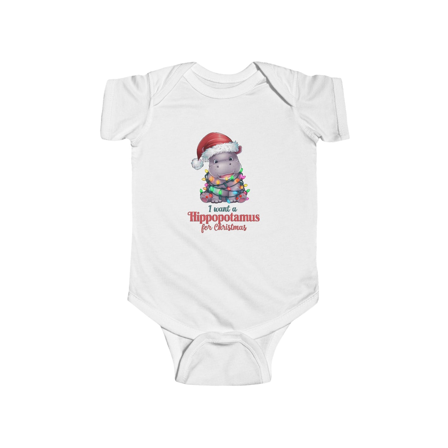 Hippo Christmas Infant Bodysuit, Holiday Baby Outfit, I Want a Hippopotamus for Christmas, Baby Shower Gift, Santa Outfit