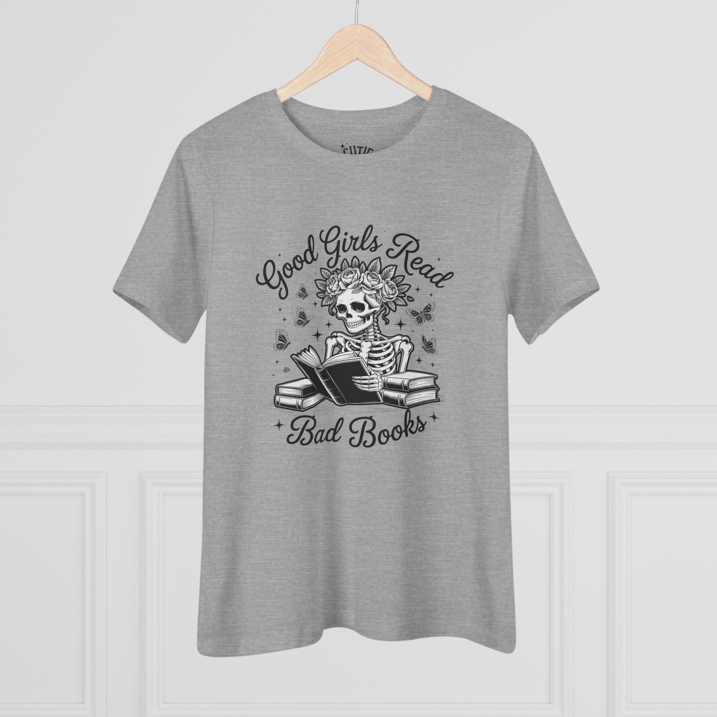 Reading Skeleton Cotton Tee, Good Girls Read Bad Books - Romantasy Book Lover Gift