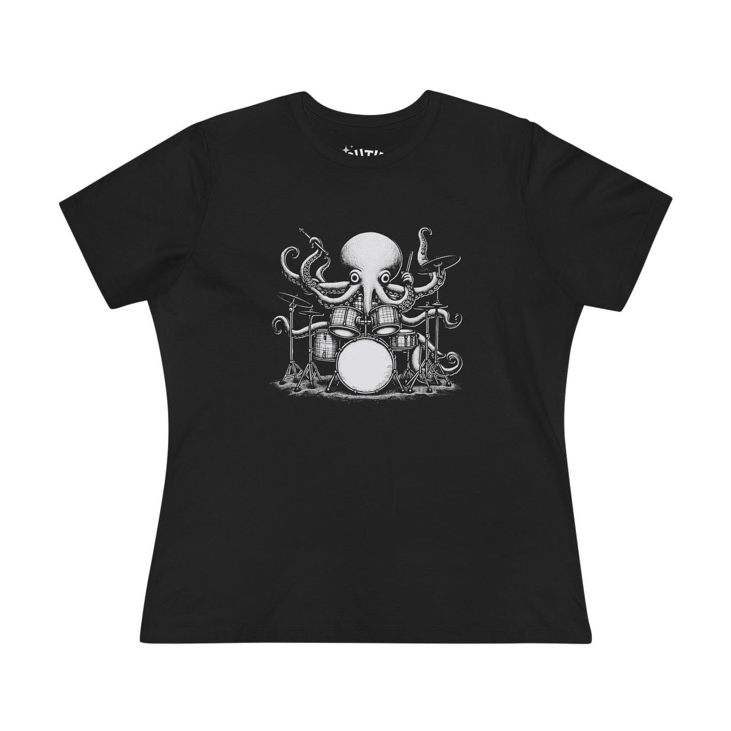 Octopus Drummer Women's Cotton Tee - Music Lover Whimsical Tee