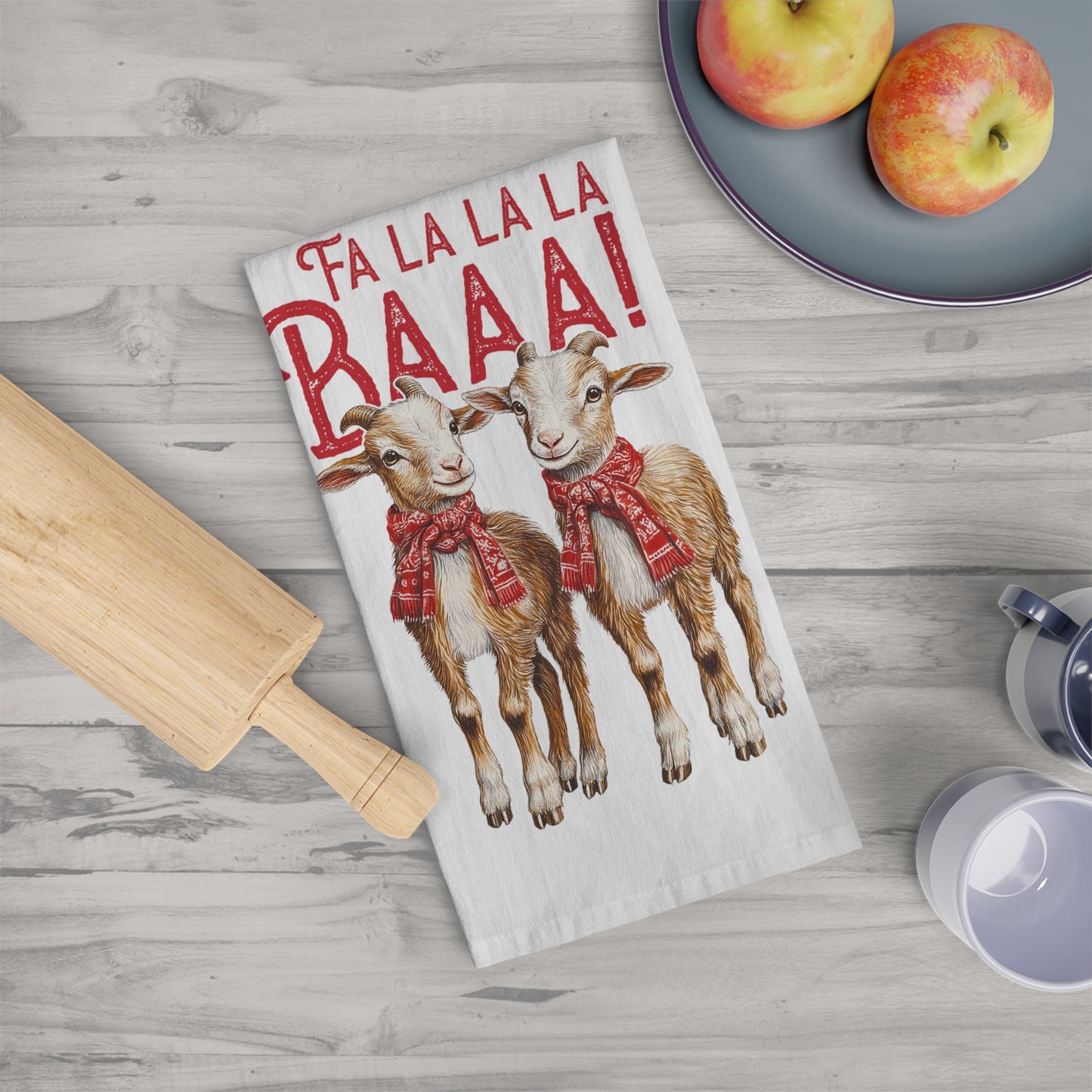 Festive Baby Goat Tea Towel – 'Fa La La La Baaa!' Kitchen Decor