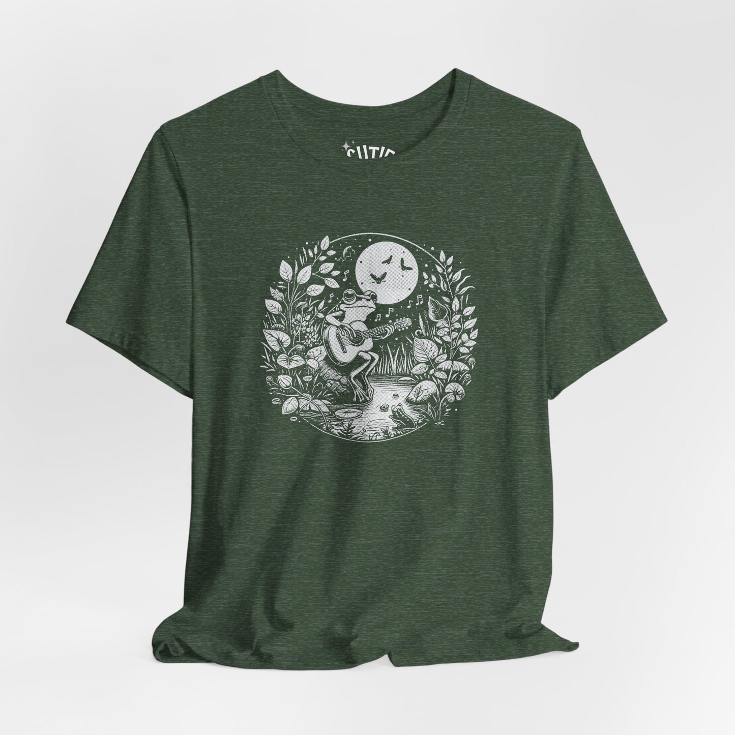Frog with Guitar Nature Graphic Tee, Unisex Outdoor Shirt, Casual Wear, Gift for Nature Lovers, Music Theme Apparel, Bohemian Style Clothing